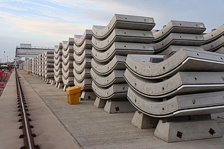 Completed tunnel segments stacked ready to be used