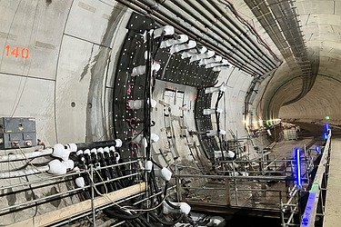 Inside the Silvertown Tunnel showing the ground freezing elements