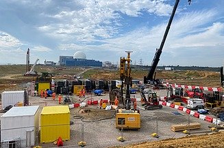Artificial ground freeze site with machinery