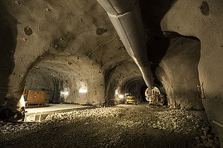 Junction inside the tunnel with lighting 