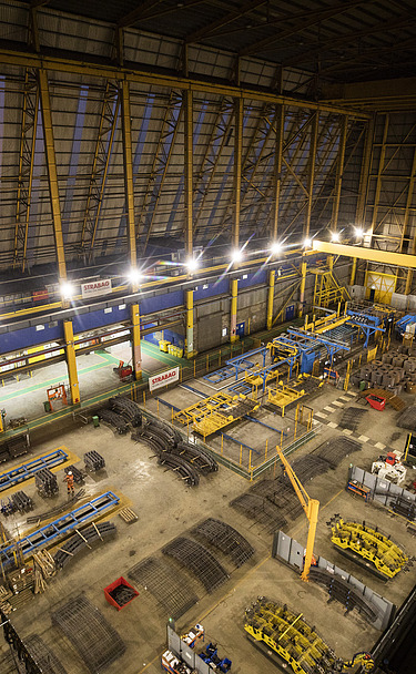 Birds-eye view of the Hartlepool Advanced Manufacturing Facility showing the steel cage production