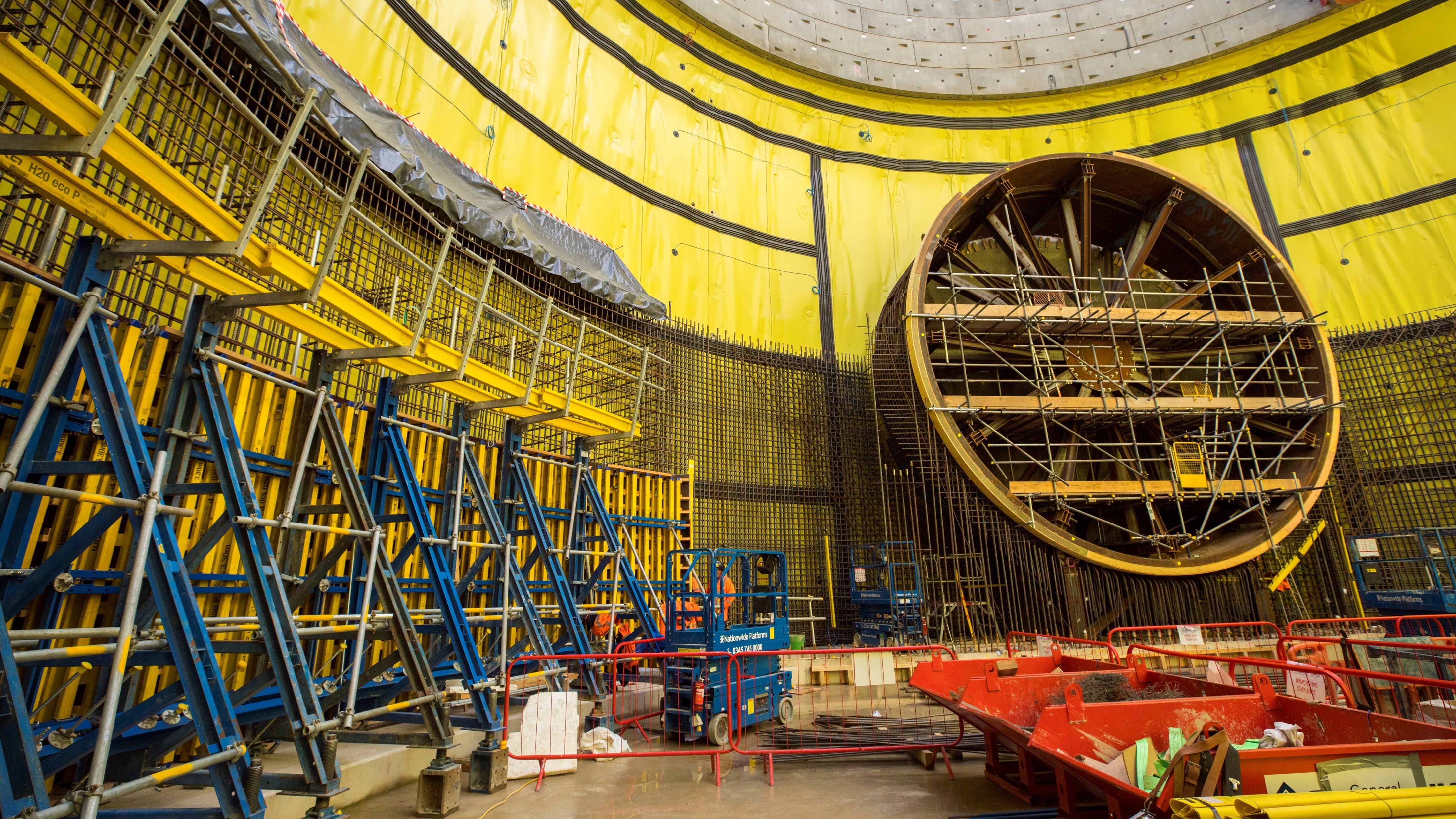Waterproofing membrane being applied within a shaft