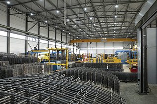 Inside the steel hall showing the steel cages