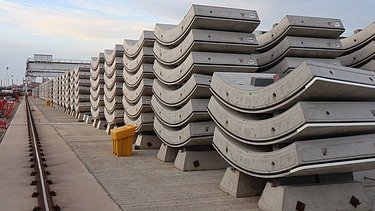 Completed tunnel segments stacked ready to be used