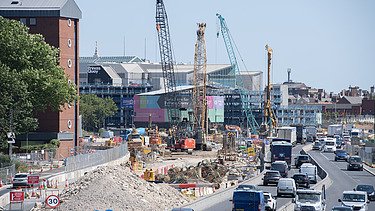 Image showing the confined site positioned between A63 East/ West bounds and slip roads.